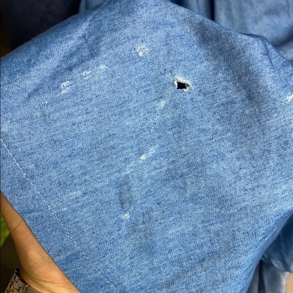 Chambray Midi Dress Button Down Ruffle Collar Smal - Picture 7 of 7